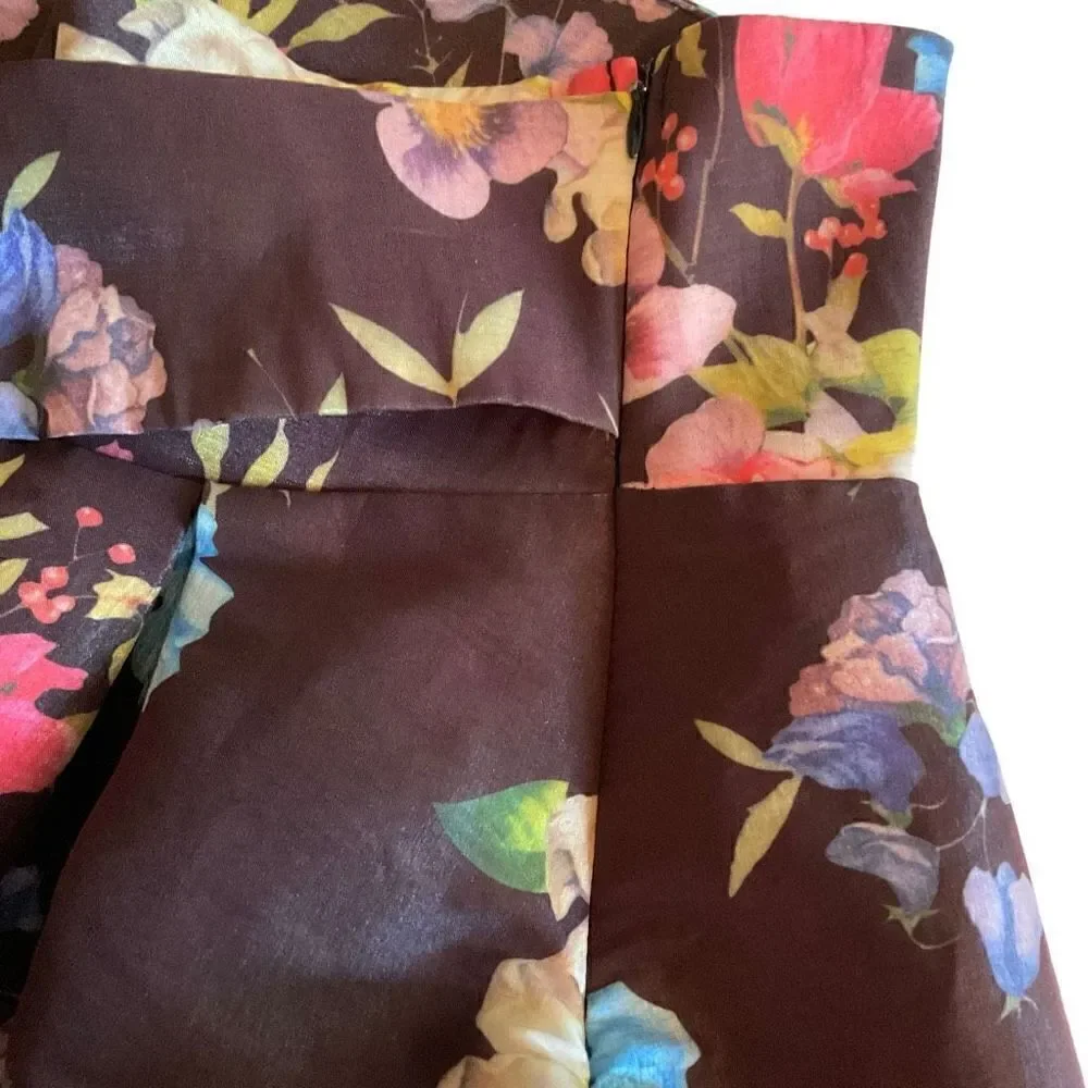 Jasmine High Low Skirt Waist Sash Brown Red Orange Pink Floral Junior Medium